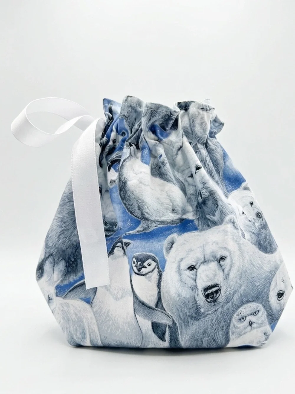 Hand Crafted Animal Print Drawstring Gift Bag White Ribbon Eco Friendly Reusable